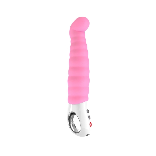 Вибратор для точки G ребристый силиконовый розового цвета Fun Factory Patchy paul candy - 3