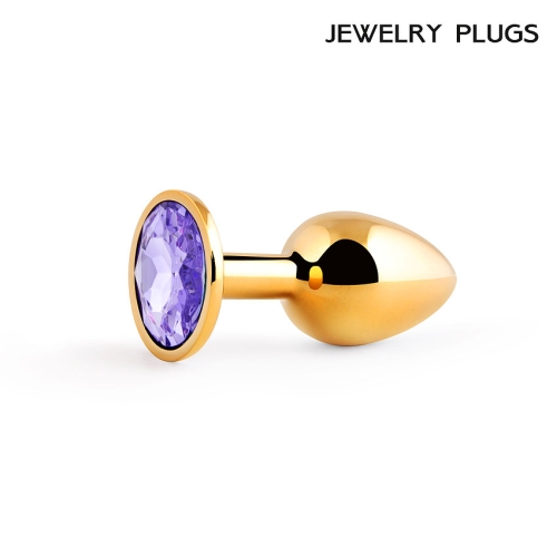 Металева анальна втулка Anal Jewelry Plug золота з фіолетовим кристалом L 72 мм d 28 мм Вага 50г - 2