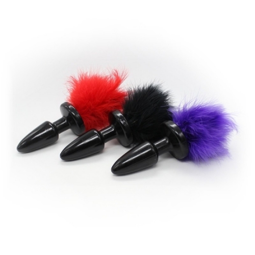 Черная анальная пробка с розовым мехом Bdsm4u Bunny Tail Anal Plug Pink - 3