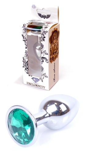 Анальна пробка S сріблястого кольору із кристалом зеленого кольору BOSS of TOYS Jewellery plug - 1