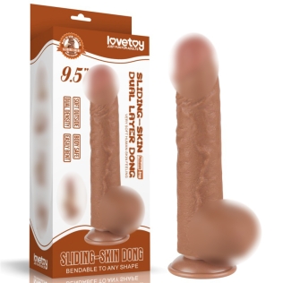 Реалистичный фаллоимитатор на присоске Sliding Skin Dual Layer Dong  9.5 коричневый
