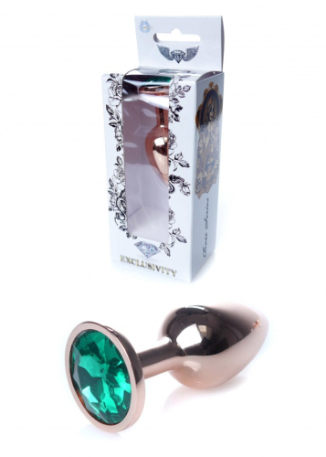 Анальна пробка золотистого кольору із зеленим камінчиком Boss series Jewellery - 1