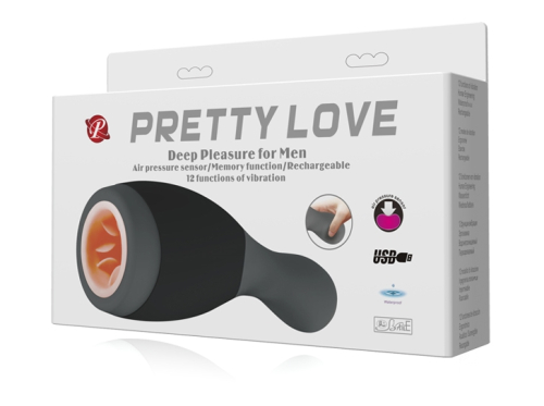 Силіконовий мастурбатор для чоловіків з вібростимуляцією сірий Pretty Love Deep Pleasure - 9