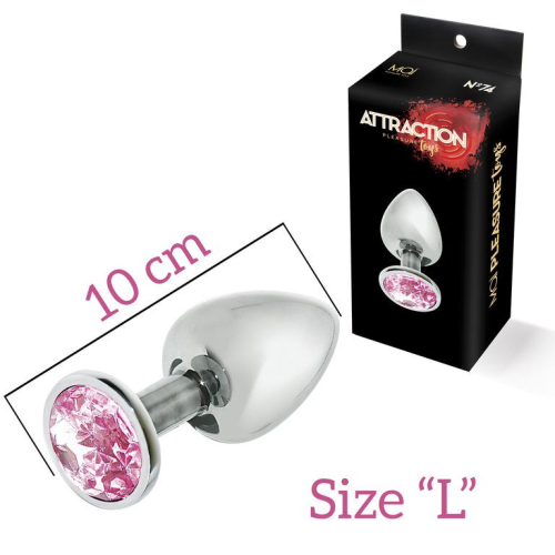 Металлическая анальная пробка себристая с розовым кристаллом MAI Attraction Toys длина 10см диаметр 4см - 2