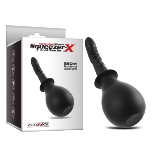 Анальный душ силиконовый черного цвета Vscnovelty Squeezer-X 280 мл - 1