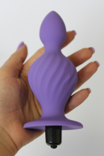 Анальна пробка ребриста силіконова з вібрацією SWEET TOYS фіолетова L 10 см d 3,0x5, 2 см - 5