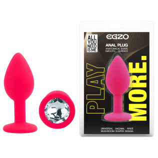 Силіконова рожева анальна пробка із прозорим кристалом EGZO Silicone Round Plug розмір S