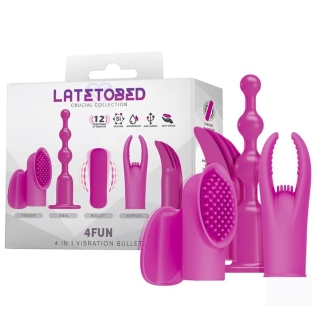 Набор секс игрушек с насадками розовый Latetobed 4fun Vibrating Bullet 4 Sleeves
