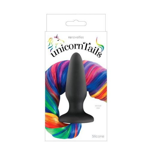 Анальний конічний затор чорного кольору з різнокольоровим хвостом NS Novelties Unicorn tails rainbow - 3