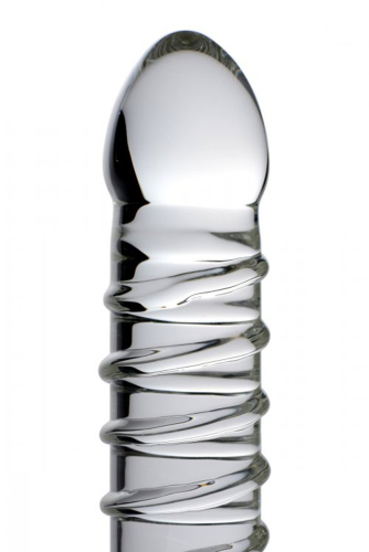 Огромный фаллоимитатор ребристый стеклянный прозрачного цвета Master Series размер XL - 3