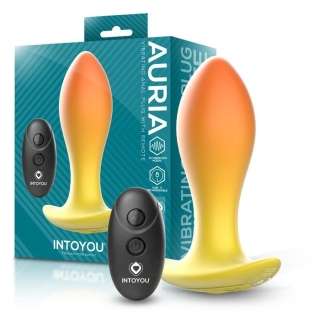 Анальная вибропробка с пультом управления с желтым градиентом Intoyou Auria Vibrating Anal Plug Remote Control