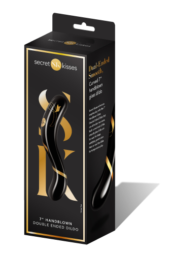 Двухсторонний фаллоимитатор стеклянный черного цвета Secret kisses Handblown double ended dildo длина 177 мм - 4