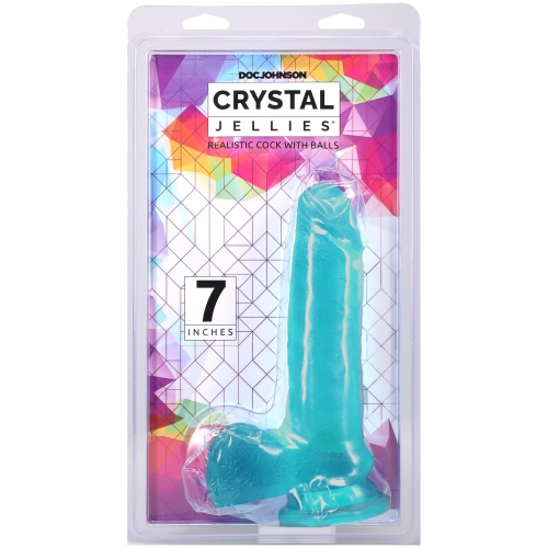 Фаллоимитатор реалистичный на присоске бирюзовый Doc Johnson Crystal Jellies 7 Inch - 4