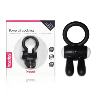 Ерекційне вібро-кільце з кліторальним стимулятором Lovetoy Power Clit Cockring Rabbit чорний
