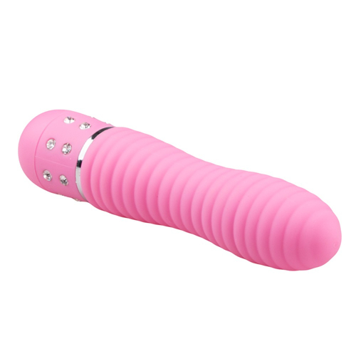 Вібратор вагінальний ребристий рожевого кольору зі стразами EasyToys Love Diamond - 2