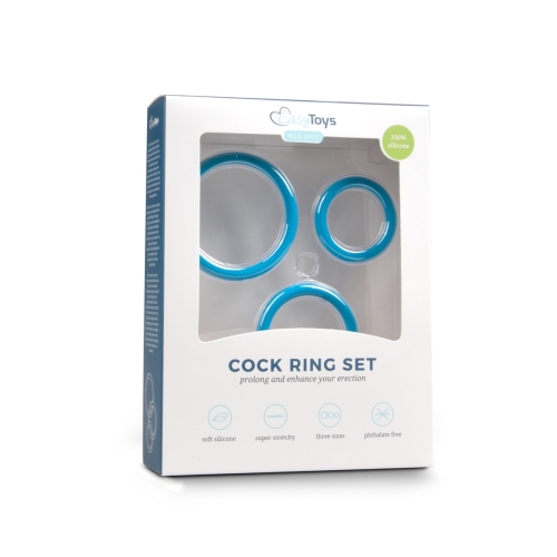 Набор эрекционных колец силиконовых голубого цвета EasyToys Cockring set 3 штуки - 3