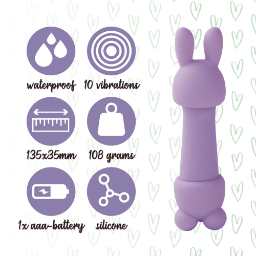Мини-вибратор для стимуляции клитора с двумя насадками фиолетовый FeelzToys Mister Bunny - 5