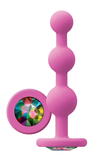 Рожева анальна пробка з райдужним кристалом GLAMS RIPPLE RAINBOW GEM - 1