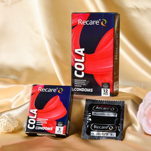 Презервативи з пухирцями та ребрами аромат Кола Recare Cola Dotted&amp;amp;Ribbed Condoms Holographic 3 штуки - 4