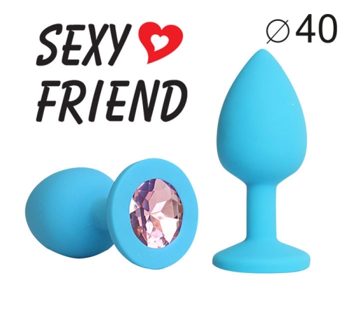Анальная пробка Sexy Friend голубая с розовым кристаллом L 9,5 см D 4 см - 1
