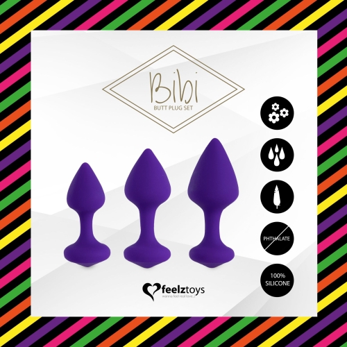 Набір силіконових анальних пробок фіолетові FeelzToys Bibi Butt Plug - 3