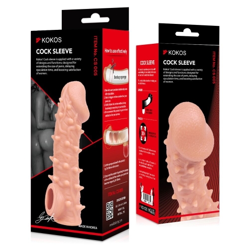 Насадка на член з отвором для мошонки І шипами тілесного кольору Kokos Cock Sleeve CS 005 розмір M - 4