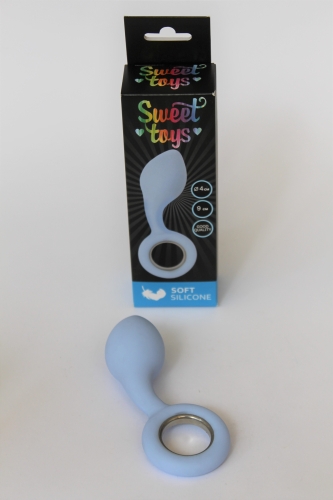 Стимулятор анальный гладкий силиконовый с ручкой-кольцом SWEET TOYS голубой L 9 см D 4 см - 4