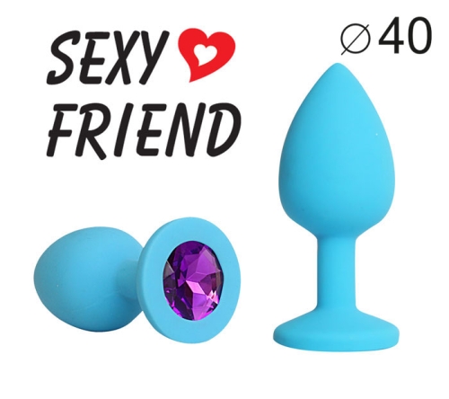 Анальная пробка силиконовая Sexy Friend голубая с фиолетовым кристаллом L 9,5 см D 4 см - 1