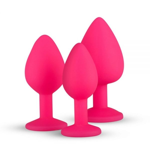 Набір анальних пробок червоного кольору з рожевими стразами EasyToys 3 штуки - 3