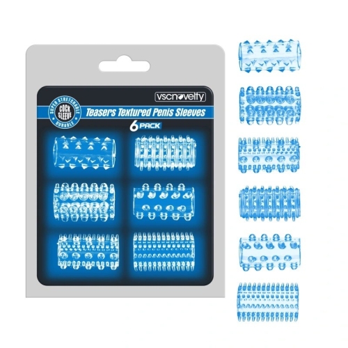 Набір насадок на блакитний колір Vscnovelty Teasers Textured Penis Sleeves 6 штук - 1