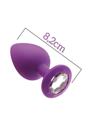 Анальна пробка силіконова фіолетова з безбарвним кристалом MAI Attraction Toys № 48 довжина 8,2 см діаметр 3,5 см - 1