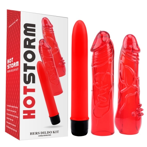 Набір з вібратора і двох насадок червоний Chisa Hers Dildo Kit - 1