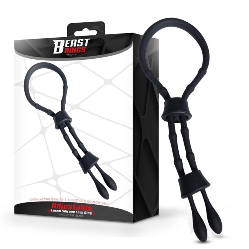 Эрекционная петля на член силиконовая черная Intoyou Double Lasso Adjustable Silicone Cock Ring - 1