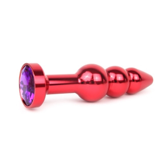 Анальная пробка красная с фиолетовым кристаллом Anal Jewelry Plugs L 113 мм D 22x25x29 мм вес 100г