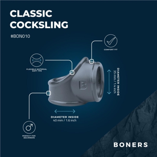 Эрекционное кольцо для члена и мошонки силиконовое серого цвета Boners Cocksling - 2