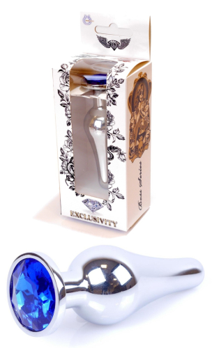 Анальна пробка сріблястого кольору із кристалом синього кольору BOSS of TOYS Jewellery BUTT PLUG - 1