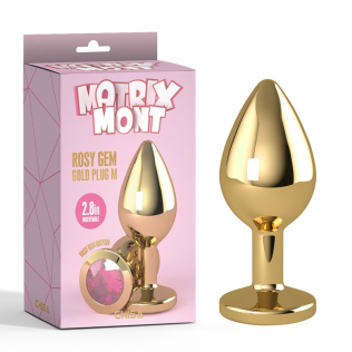 Анальная пробка золотая с малиновым камнем Rosy Gem Gold Plug Medium