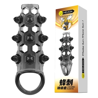 Стимулююча насадка на член з пухирцями чорна Meleon - Stinger Locking Sleeve
