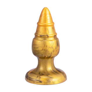 Анальная пробка на присоске ребристая золотистая SilexD Fantasy Goldy Plug размер M 