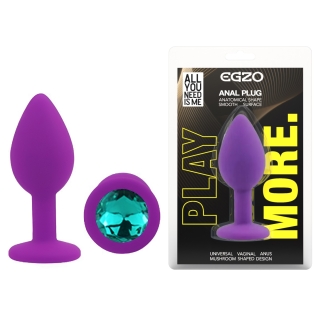 Силіконова фіолетова анальна пробка з бірюзовим кристалом EGZO Silicone Round Plug розмір S