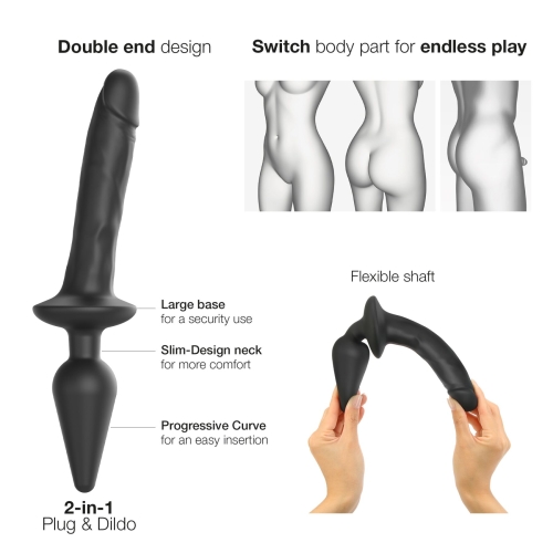 Анальная пробка с фаллоимитатором черного цвета размер L Strap On Me PLUG IN DILDO - 2