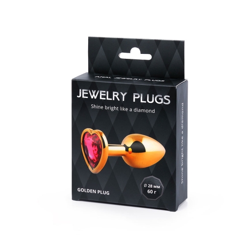 Втулка анальна золота з рубіновим каменем Anal Jewelry Plug у вигляді серця L 70 мм d 28 мм Вага 50 г - 4