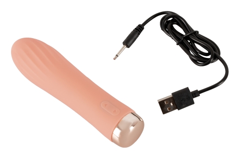 Силиконовый мини вибратор ребристый персикового цвета Cuties Mini Ribbed Vibrator - 7