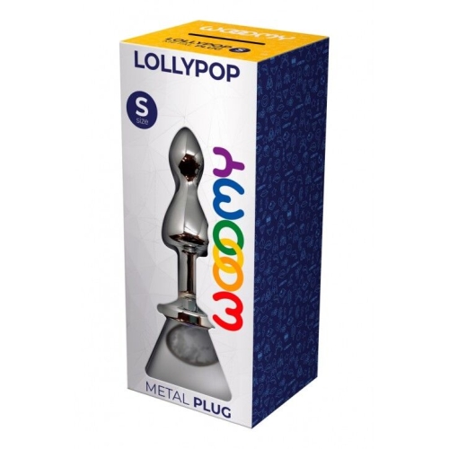 Анальна пробка у формі льодяника з камінчиком Сріблястого кольору Wooomy Lollypop Double Ball Metal Plug розмір S - 3