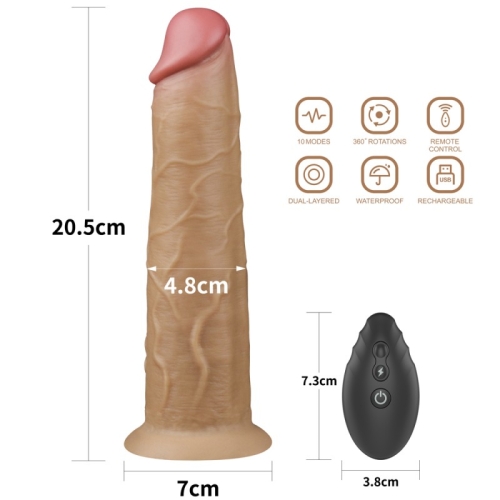 Двухслойный вибратор реалистик силиконовый вращающийся на присоске Lovetoy - 2