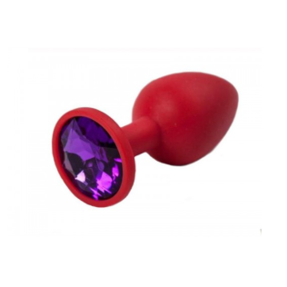 Анальная пробка силиконовая красного цвета с фиолетовым кристалом Crystal Amethyst размер S