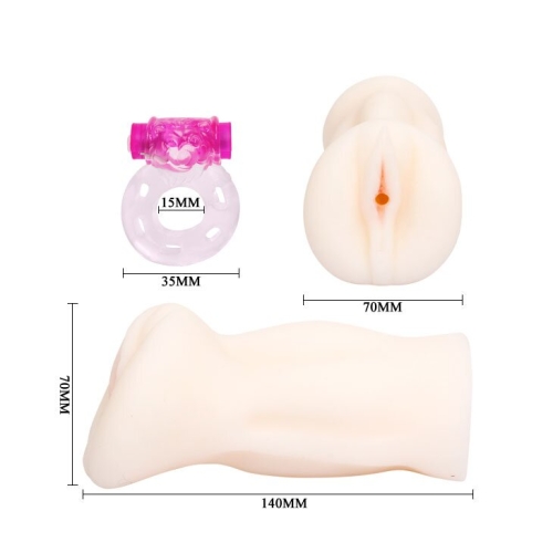 Вагина-мастурбатор с виброкольцом Lybaile 3D BM-009134H - 7