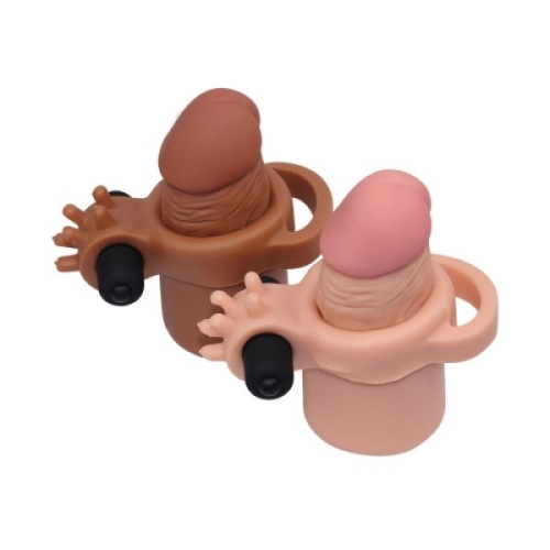Удлиняющая насадка на пенис с вибропулей Lovetoy коричневая - 3