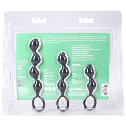 Набір анальних пробок кулястих з кільцем чорного кольору Doc Johnson Mood Naughty Contour Beads Trainer Set - 6