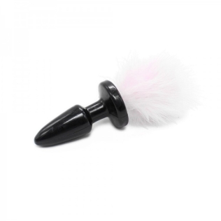 Черная анальная пробка с белым мехом Bdsm4u Bunny Tail Anal Plug White